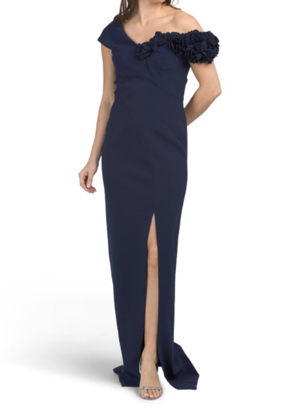 TERI JON One Shoulder Draped Gown